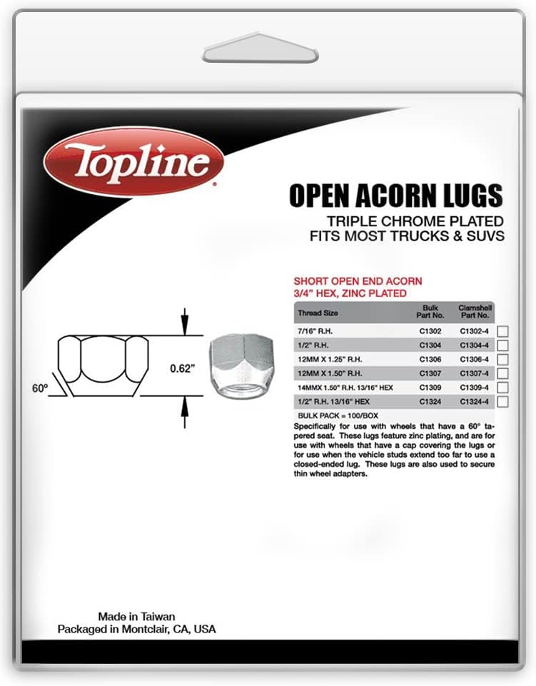 מוצרי Topline C1309-4P | אבץ עם ציפוי קצה פתוח פתוח בלוטות | 14x1.50 R.H. גודל חוט | 13/16 hex | 0.62 גבוה